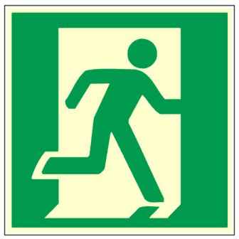 Adhésif photoluminescent Sortie à utiliser en cas d'urgence droite - 200x200mm - Novap