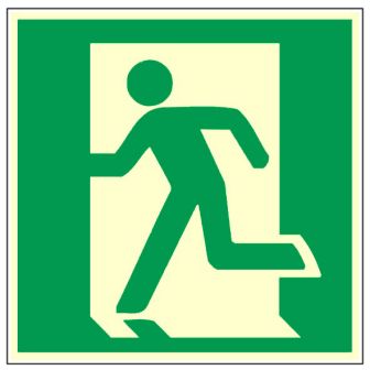 Adhésif photoluminescent Sortie à utiliser en cas d'urgence gauche - 200x200mm - Novap
