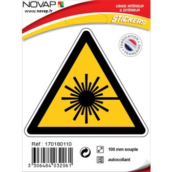 Panneau Danger rayonnement laser - Adhésif Triangle 100mm - 4032061
