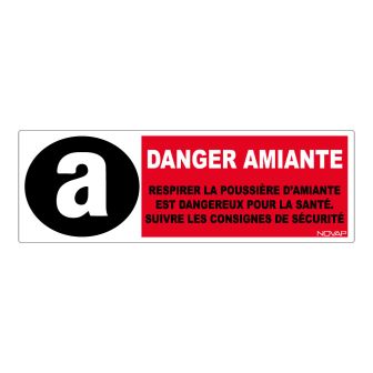 Panneau Danger amiante, respirer la poussière d'amiante est dangereux pour la santé. - Rigide 450x150mm - 4034362