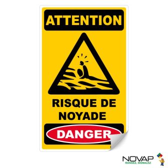 Panneau Risque de noyade - Adhésif 200x330mm - 4038636