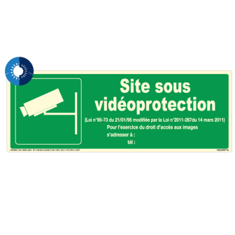 Panneau photoluminescent HD Site sous vidéo protection - rigide 330x120mm - Novap