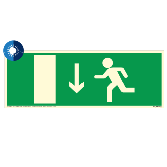 Panneau photoluminescent HD Sortie de secours en bas - rigide 330x120mm - Novap