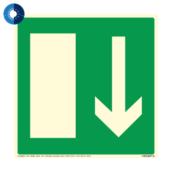 Panneau photoluminescent HD Sortie de secours en bas - rigide 200x200mm - Novap