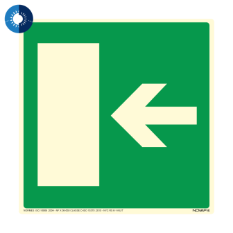 Panneau photoluminescent HD Sortie de secours à gauche - rigide 200x200mm - Novap