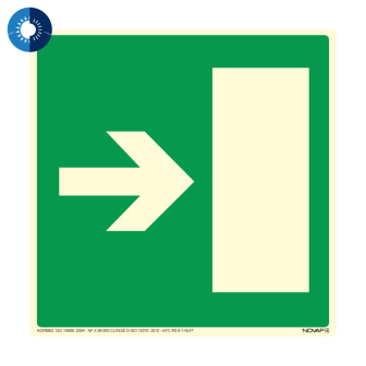 Panneau photoluminescent HD Sortie de secours à droite- rigide 200x200mm - Novap