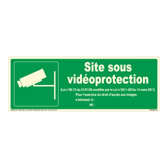 Panneau photoluminescent site sous vidéo protection - Rigide 330x120mm - Novap