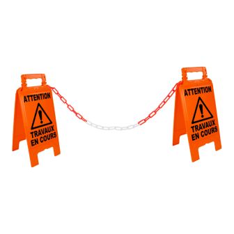 Kit Chevalets travaux en cours Orange Fluo + 5m de chaine Ø6mm - Novap
