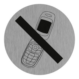 Plaque de porte Téléphone portable interdit - Aluminium brosse Ø75mm - 4383170