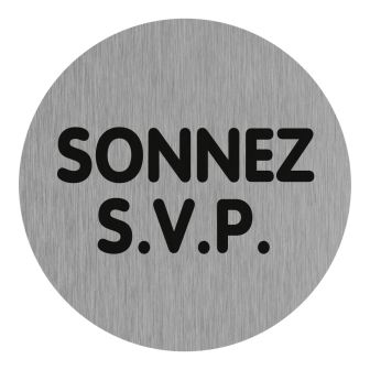 Plaque de porte Sonnez SVP - Aluminium brosse Ø75mm - 4383262