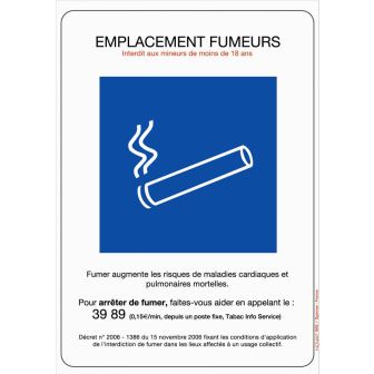 Panneau Emplacement fumeurs - Rigide A4 - 4600031