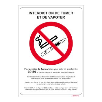 Panneau interdiction de Fumer et de Vapoter – Rigide 210x297mm – Novap