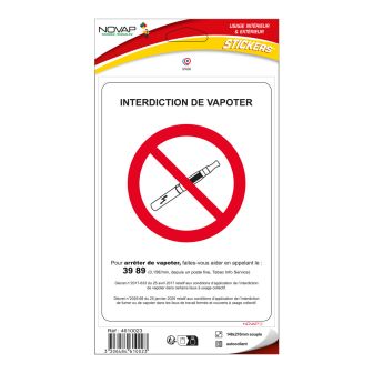 Panneau interdiction de Vapoter – Adhésif 148x210mm – Novap
