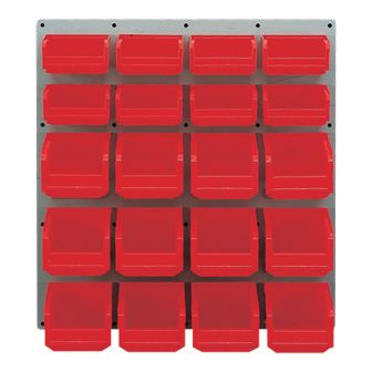 Panneau mural équipé de 8 bacs 0,3L et 12 bacs 1L rouges - Novap
