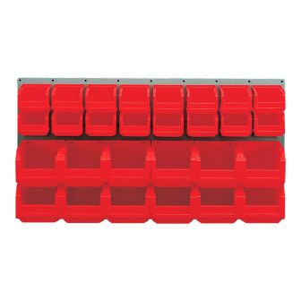 Panneau mural équipé de 16 bacs 1L et 12 bacs 3L rouges - Novap