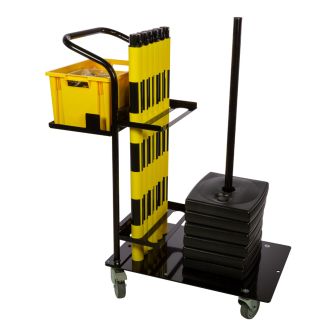 Chariot de signalisation maintenance - 6 Poteaux PVC à lester 4 Kg + chaine 25M Jaune/Noir - 6100447