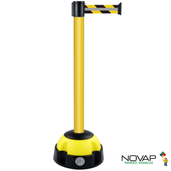 Poteau Alu Jaune laqué à sangle Jaune/Noir hachuré Rétro 3m x 50mm sur socle Balise - Novap