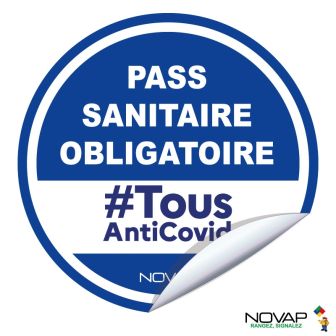 Panneau Pass sanitaire obligatoire - Adhésif Ø180mm - Novap