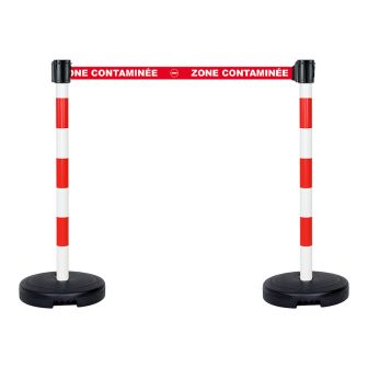 Kit 2 poteaux PVC à sangle Rouge zone contaminée sur socle 9kg à lester - Novap
