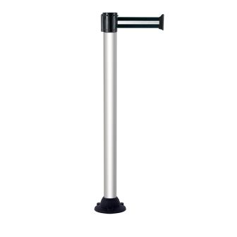Poteau alu anodisé à sangle Noir/Argent sur socle fixe - Novap