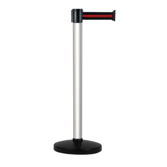 Poteau alu anodisé à sangle Noir/Rouge sur socle portable - Novap