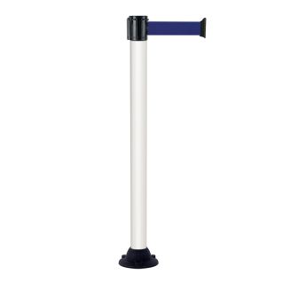 Poteau alu blanc à sangle Bleu sur socle fixe - Novap
