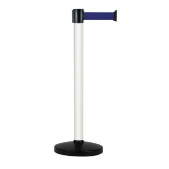 Poteau alu blanc à sangle Bleu sur socle portable - Novap