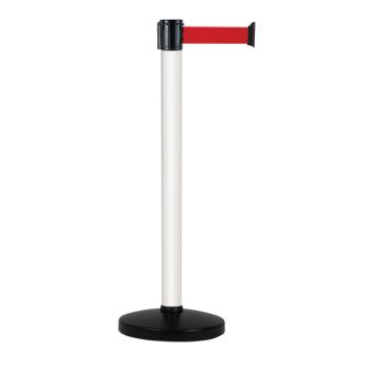 Poteau alu blanc à sangle Rouge sur socle portable - Novap