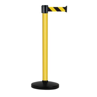 Poteau alu jaune à sangle Jaune/Noir sur socle portable - Novap