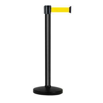 Poteau alu noir à sangle Jaune sur socle portable - Novap