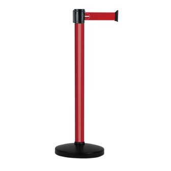 Poteau alu rouge à sangle Rouge Sens interdit sur socle portable - Novap